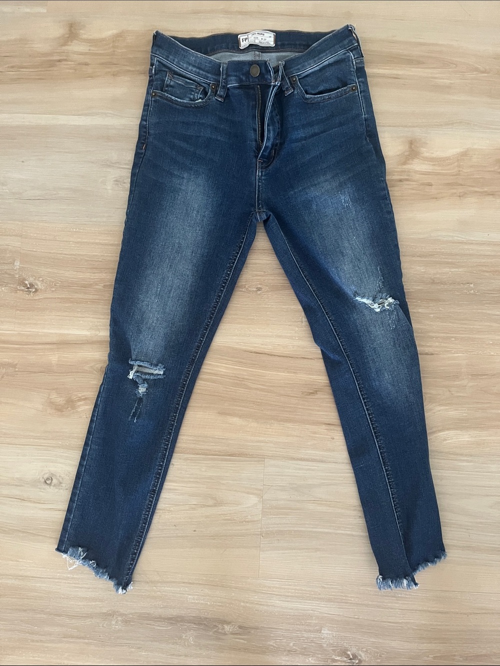 Free People Dark Blue Distressed Cropped Skinny Jeans